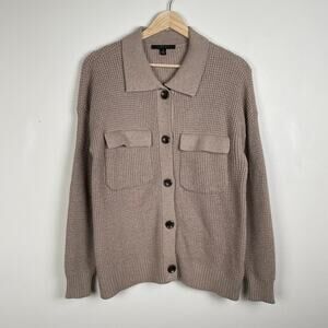 Cyrus Waffle Knit Collared Cardigan Sweater Button Front Knit Shacket Brown Sz S